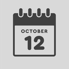 Icon day date 12 October, template calendar page