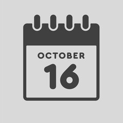 Icon day date 16 October, template calendar page