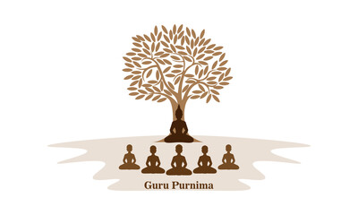 Guru Purnima is written in Hindi Calligraphic text. Vector Illustration of Guru Purnima celebrated on Hindu month of Ashadha. Celebration in India and Nepal.  - obrazy, fototapety, plakaty