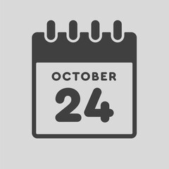 Icon day date 24 October, template calendar page