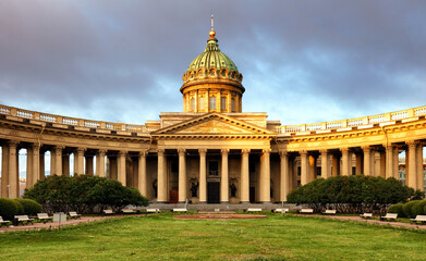 Summer sunny evening at the Kazan Cathedral in St. Petersburg, Russia