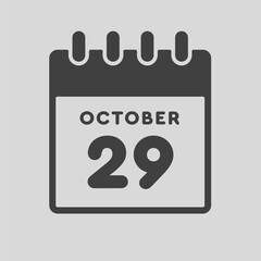 Icon day date 29 October, template calendar page