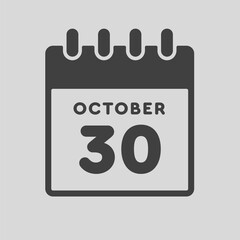 Icon day date 30 October, template calendar page