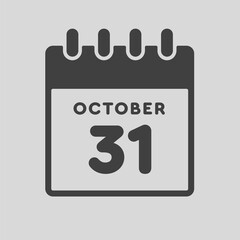 Icon day date 31 October, template calendar page