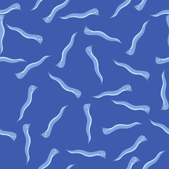 Fototapeta premium Scrapbook seamless pattern with worms random doodle silhouettes. Blue colors. Random backdrop.