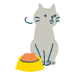 餌を食べない猫のイラスト