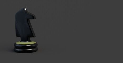 Chess game knight banner. Piece. 3d illustration. Copy space. 