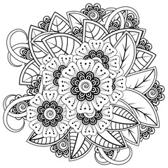 Mehndi flower for henna, mehndi, tattoo, decoration. decorative ornament in ethnic oriental style. doodle ornament. coloring book page.