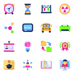 Pack of School Accessories Flat Icons 

