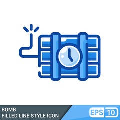 Bomb icon in filled line style isolated on white background. EPS 10