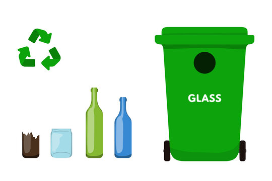 Green trash bin for glass vector illustration design.