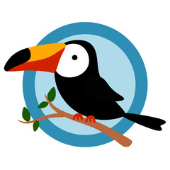 toucan summer bird in vector illustration. Little toucan bird percing on a tree branch
