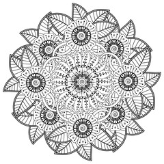 Mehndi flower for henna, mehndi, tattoo, decoration. decorative ornament in ethnic oriental style. doodle ornament. coloring book page.