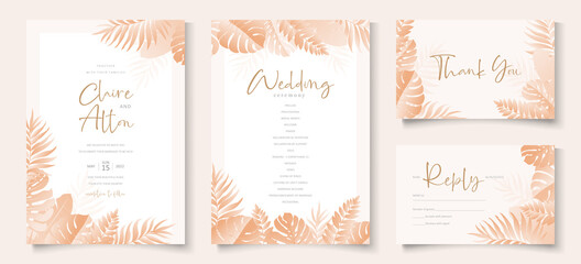 Fototapeta na wymiar Wedding invitation card template with tropical design