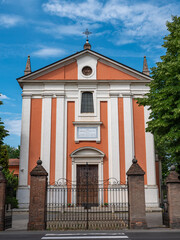Facade of the Church of San Giacomo Apostolo in Cadè in the province of Reggio nell'Emilia, Italy