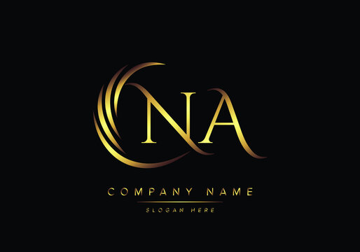 alphabet letters NA monogram logo, gold color elegant classical