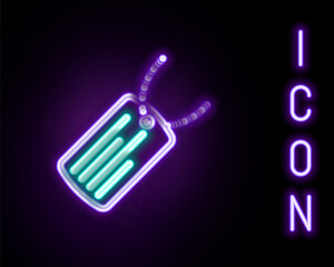 Glowing neon line Military dog tag icon isolated on black background. Identity tag icon. Army sign. Colorful outline concept. Vector