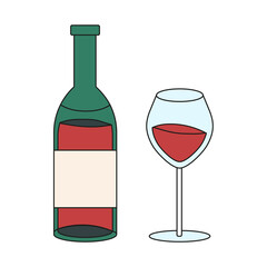 Set of red wine. Bottle of red wine, glass of wine. Isolated flat vector illustration on white background