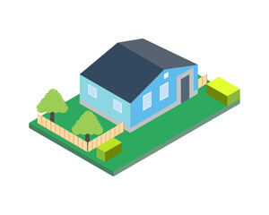 Isometric 3d private house, rural buildings and cottages icons set. architectural real estate, property and home. Vector illustrations