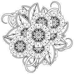 Mehndi flower for henna, mehndi, tattoo, decoration. decorative ornament in ethnic oriental style. doodle ornament. coloring book page.