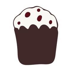 Drawing of a flat chocolate muffin. Just a picture of a dessert. Vector illustration