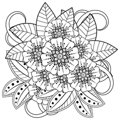 Foto op Plexiglas Mehndi flower for henna, mehndi, tattoo, decoration. decorative ornament in ethnic oriental style. doodle ornament. coloring book page. © REZI