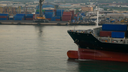 Fototapeta premium Forecastle of the container ship entered to the container terminal.