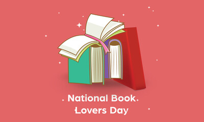 Vector wide horizontal banner template, illustration for National Book Lovers Day.
