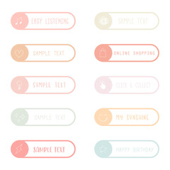 10 pastel color outline button set. Flat line button collection. Vector web element with icons