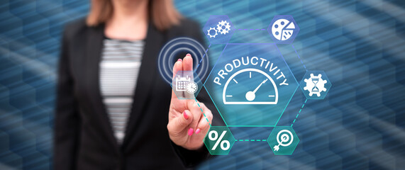 Woman touching a productivity concept