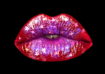 Lips. Cosmetics make up advertising. Beautiful female perfect red lips.