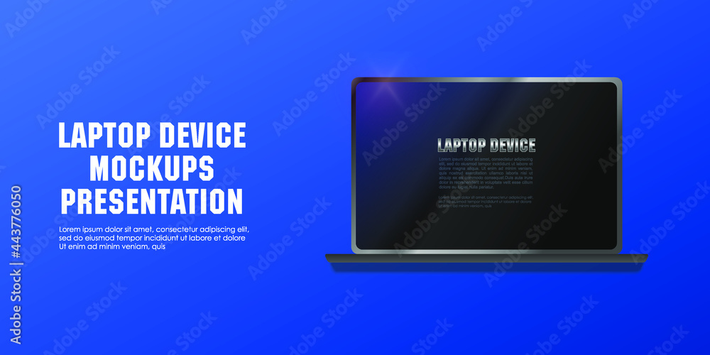 Poster realistic laptop with blank black screen. laptop isolated template for web and mobile applications. 