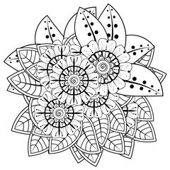 Mehndi flower for henna, mehndi, tattoo, decoration. decorative ornament in ethnic oriental style. doodle ornament. coloring book page.