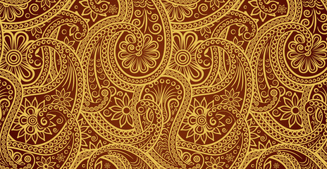 Luxurious floral batik background. Floral decoration curls illustration. Hand drawn paisley pattern elements. Vintage ornament, pattern.