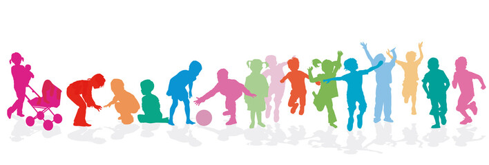 Kinder Gruppe vergnügt beisammen, Illustration