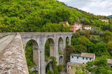 Fototapeta na wymiar Ponte Canale (Canale bridge) on Rio Torbido (Torbido stream) on the historical aqueduct of Genoa, Italy.