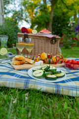 Summer time, picnic food on a blanket