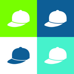 Baseball Cap Flat four color minimal icon set