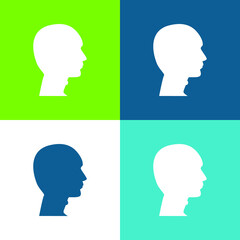 Bald Man Head Flat four color minimal icon set