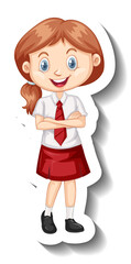 A sticker template with a student girl in school uniform