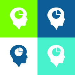 Bald Head With Pie Graphic Inside Flat four color minimal icon set