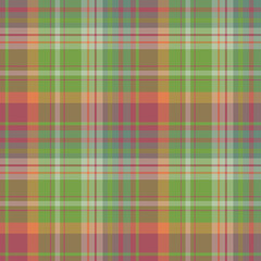 Seamless pattern in green, orange and discreet red colors for plaid, fabric, textile, clothes, tablecloth and other things. Vector image.