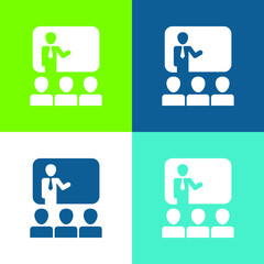 Audience In Presentation Of Business Flat four color minimal icon set
