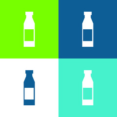 Bottle With Label Flat four color minimal icon set