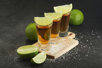 Shots with tequila with salt and lime