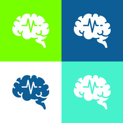 Brain Flat four color minimal icon set