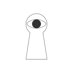Keyhole eye symbol. Concept sign of surveillance, espionage, peeping. Observation through the keyhole through the door lock. Vector illustration isolated on white background