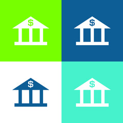 Bank With Dollar Sign Flat four color minimal icon set