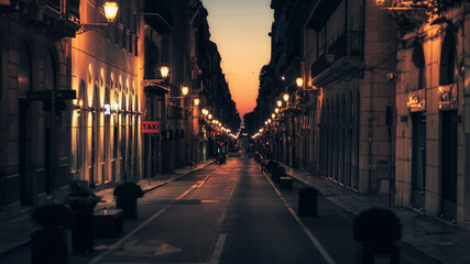 Palermo City at Night in Sicily in Italy, Europe, near Teatro Massimo Opera House