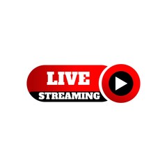 Live Stream sign. Red symbol, button of live streaming, broadcasting, online stream emblem. For tv, shows, and social media live performances